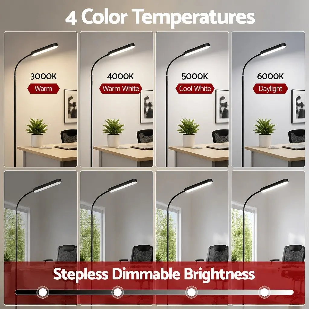 LED Floor Lamp Black 174cm Remote Control Adjustable Gooseneck 4 Colour Temperature