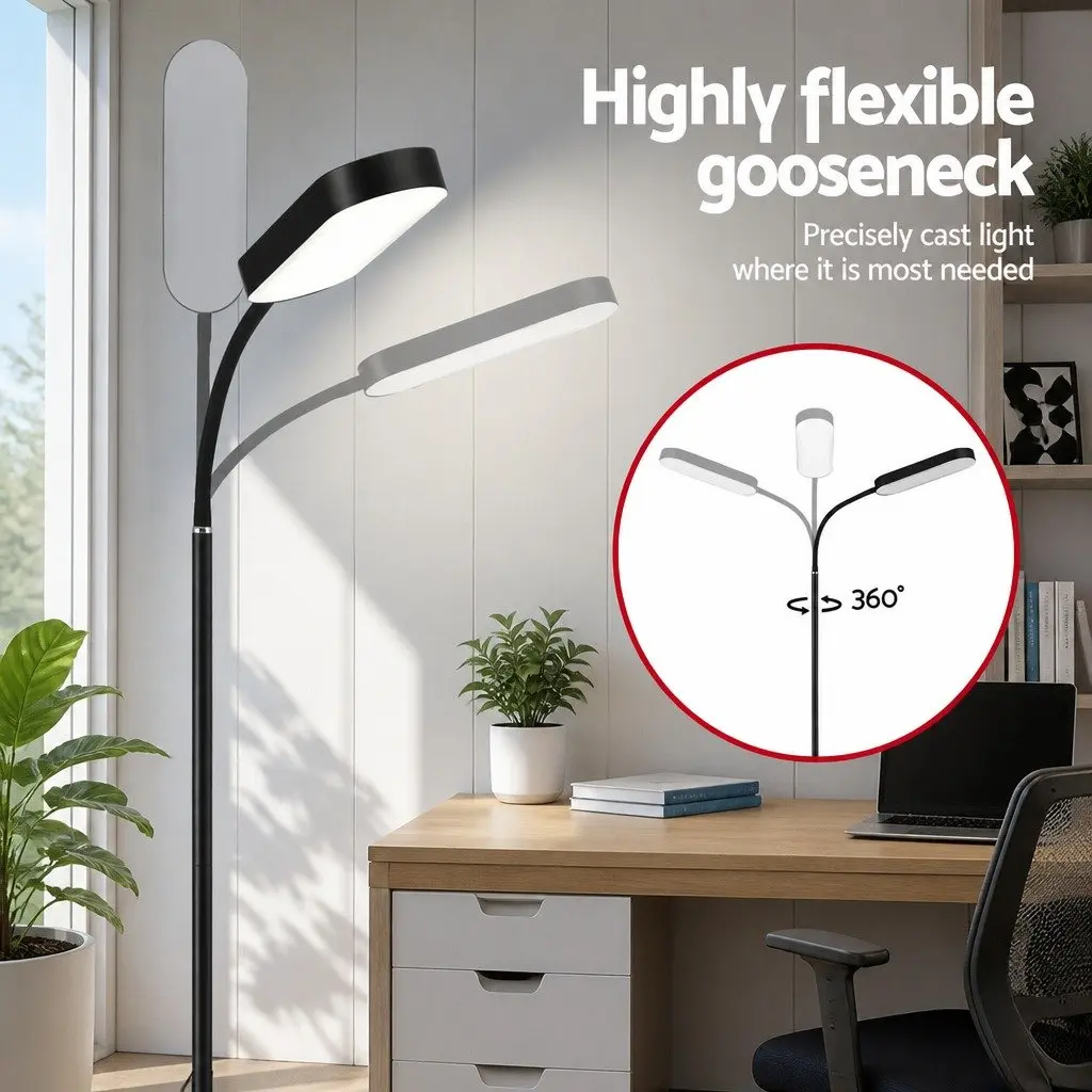 LED Floor Lamp Black 174cm Remote Control Adjustable Gooseneck 4 Colour Temperature