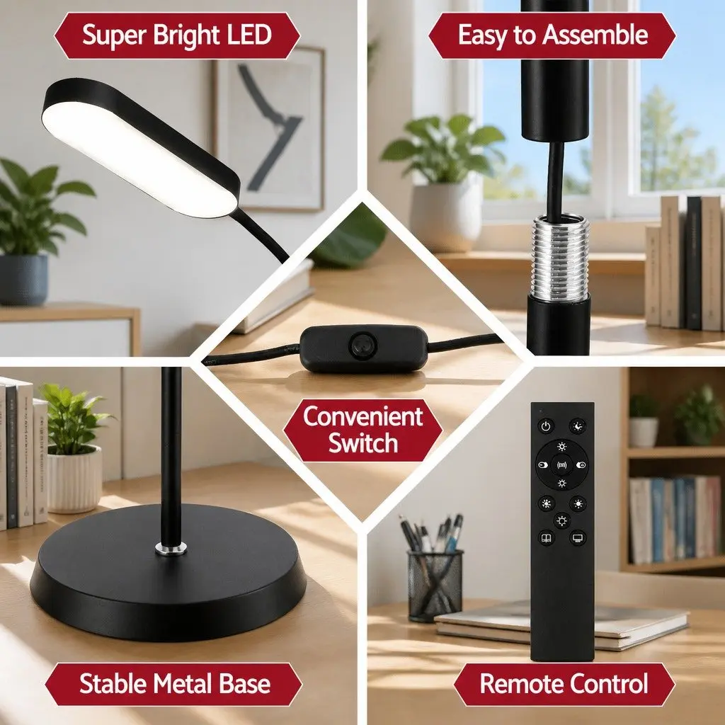 LED Floor Lamp Black 174cm Remote Control Adjustable Gooseneck 4 Colour Temperature