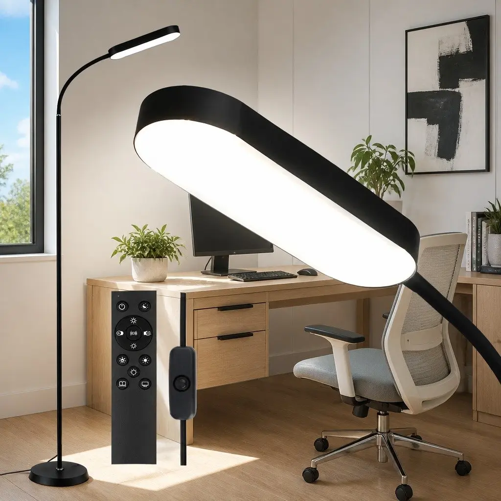 LED Floor Lamp Black 174cm Remote Control Adjustable Gooseneck 4 Colour Temperature