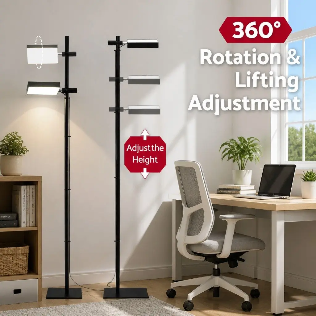 LED Floor Lamp Black 170cm 360 Rotating Adjustable Head 12W Standing Light Reading Bedroom