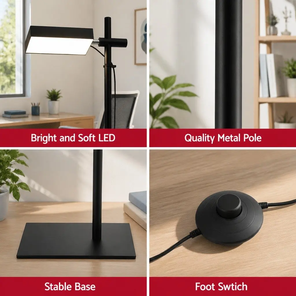 LED Floor Lamp Black 170cm 360 Rotating Adjustable Head 12W Standing Light Reading Bedroom