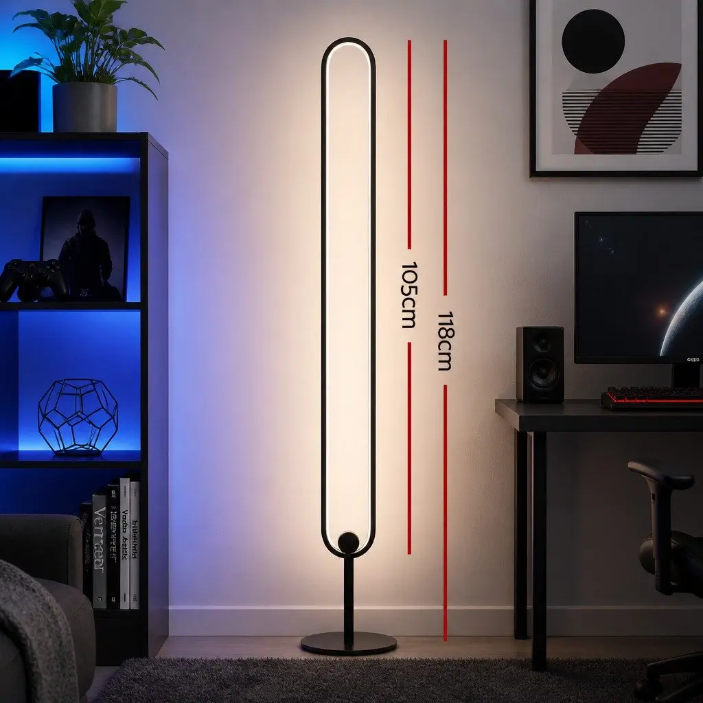 RGB LED Floor Lamp Black 1.18M Remote Control Corner Light