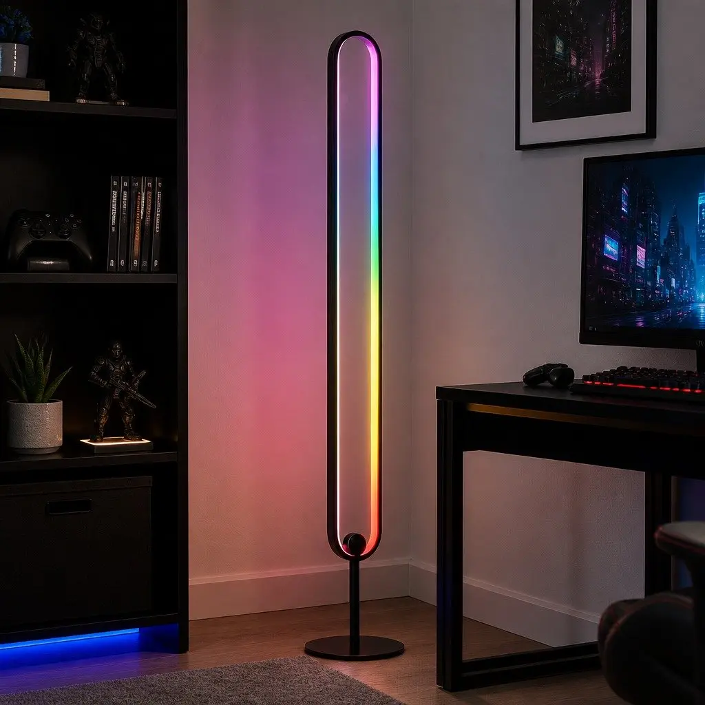RGB LED Floor Lamp Black 1.18M Remote Control Corner Light
