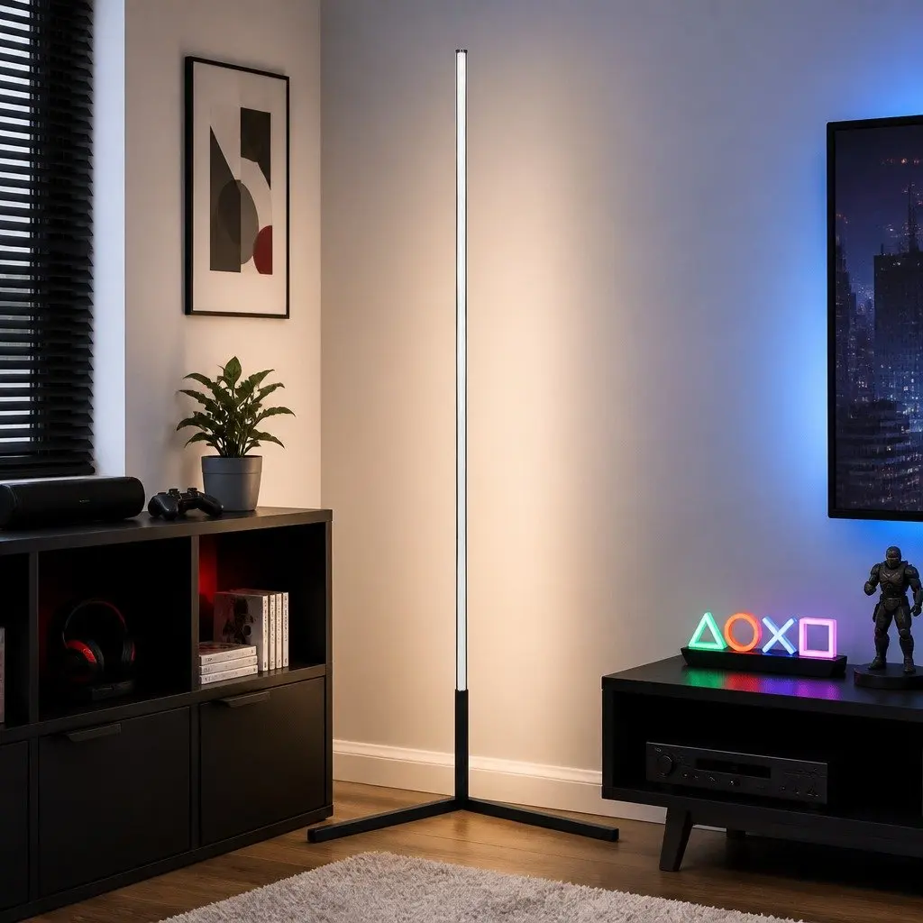 RGB LED Floor Lamp Black 150cm Remote Control Adjustable Brightness