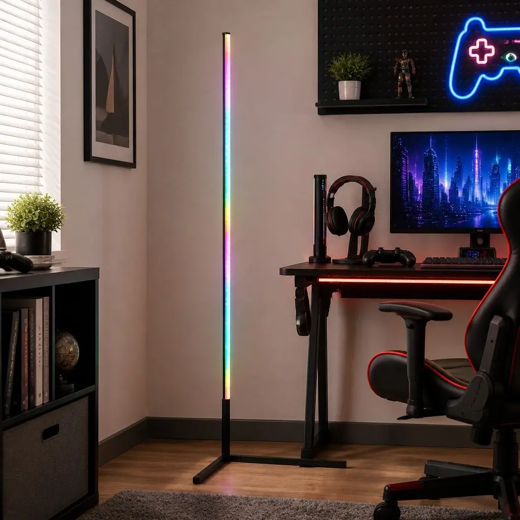 RGB LED Floor Lamp Black 150cm Remote Control Adjustable Brightness