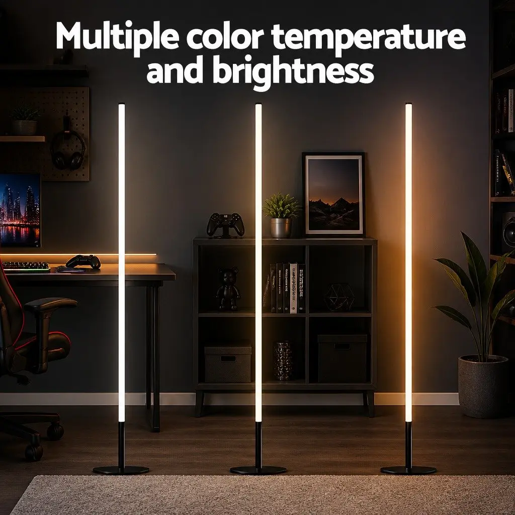 RGB LED Floor Lamp Black 150cm Remote Control Adjustable Brightness