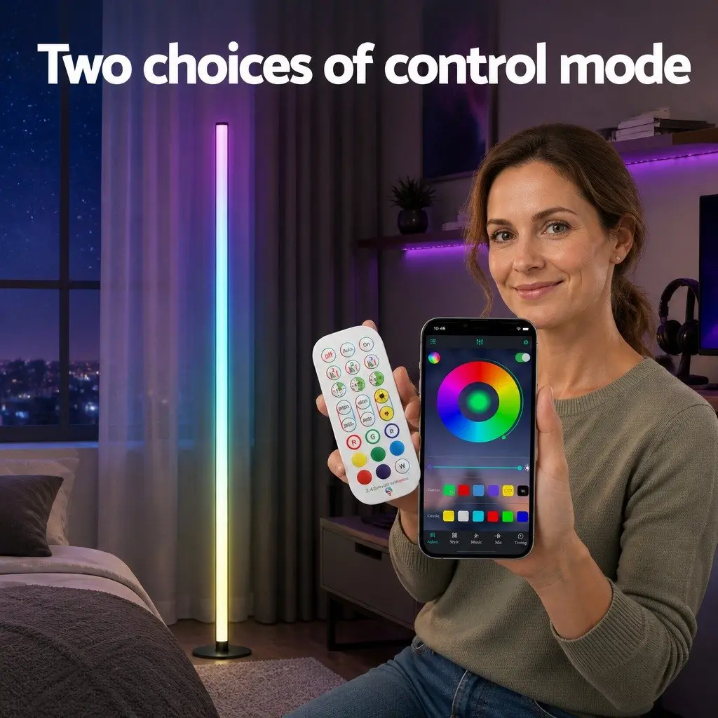 RGB LED Floor Lamp Black 150cm Remote Control Adjustable Brightness