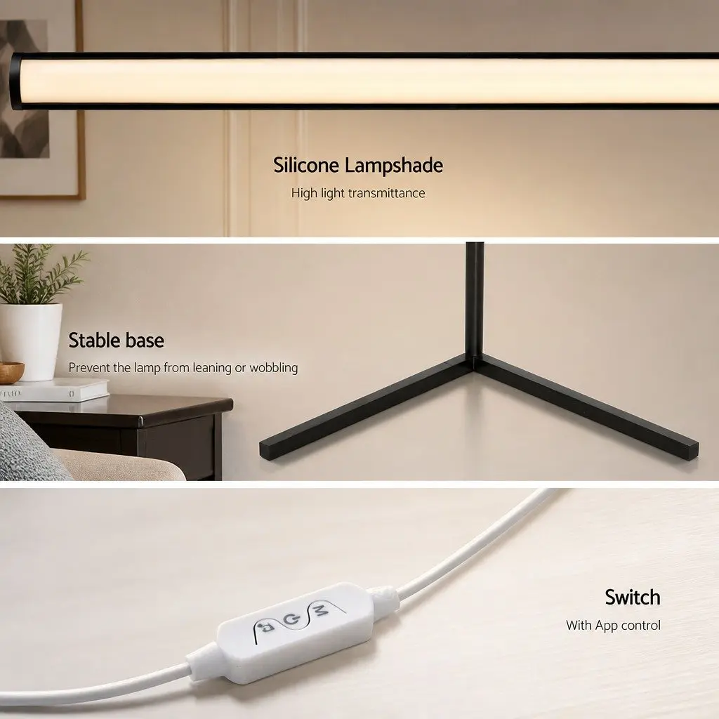 RGB LED Floor Lamp Black 150cm Remote Control Adjustable Brightness