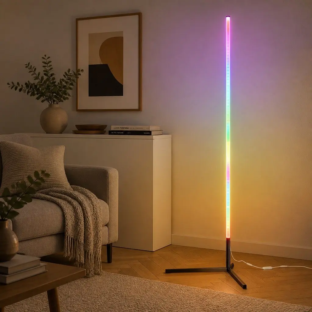 RGB LED Floor Lamp Black 150cm Remote Control Adjustable Brightness