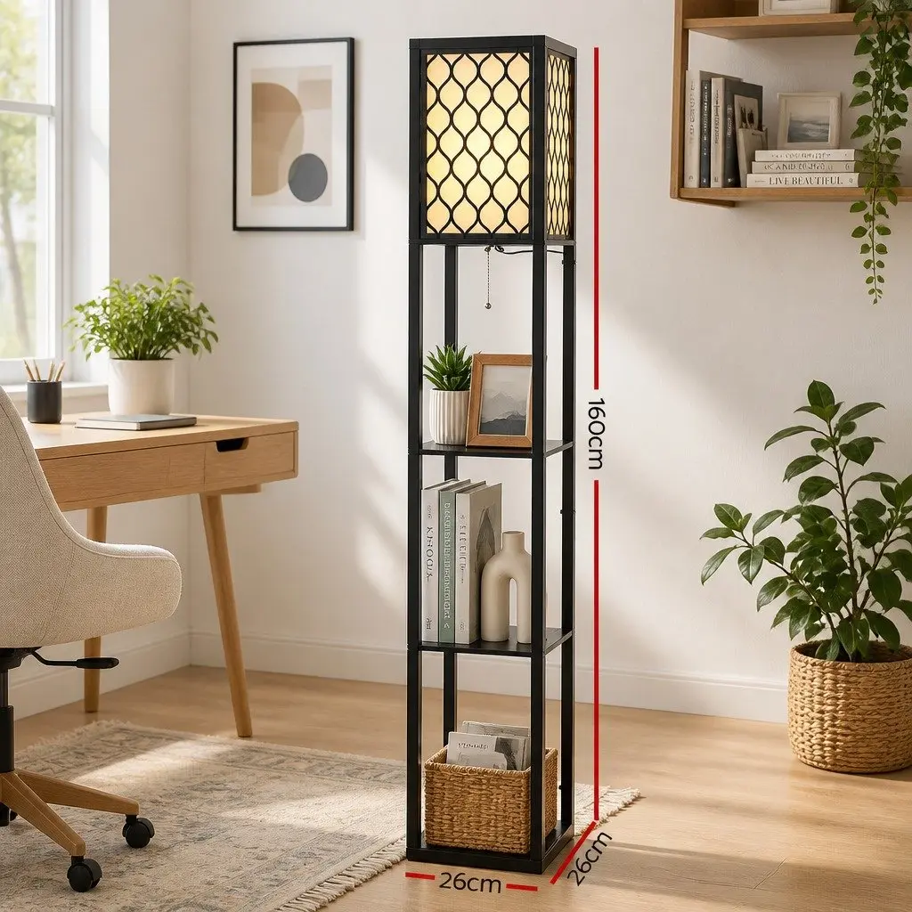 Black Floor Lamp with Three Shelves