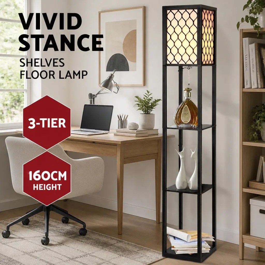 Black Floor Lamp with Three Shelves