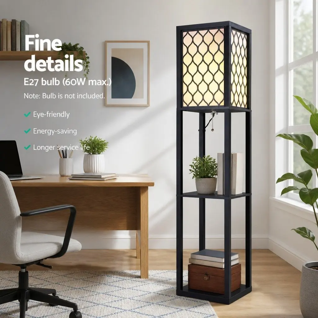 Black Floor Lamp with Three Shelves