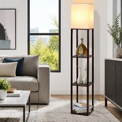 Concise 3-Tier Shelf Floor Lamp with LED Functionality