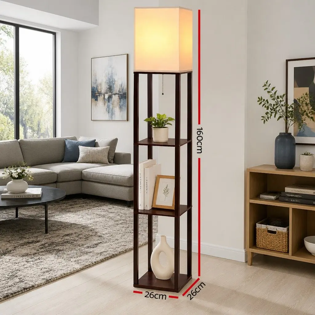 Floor Lamp with 3 Tier Shelf Storage LED Light Stand Vintage Design Home Room