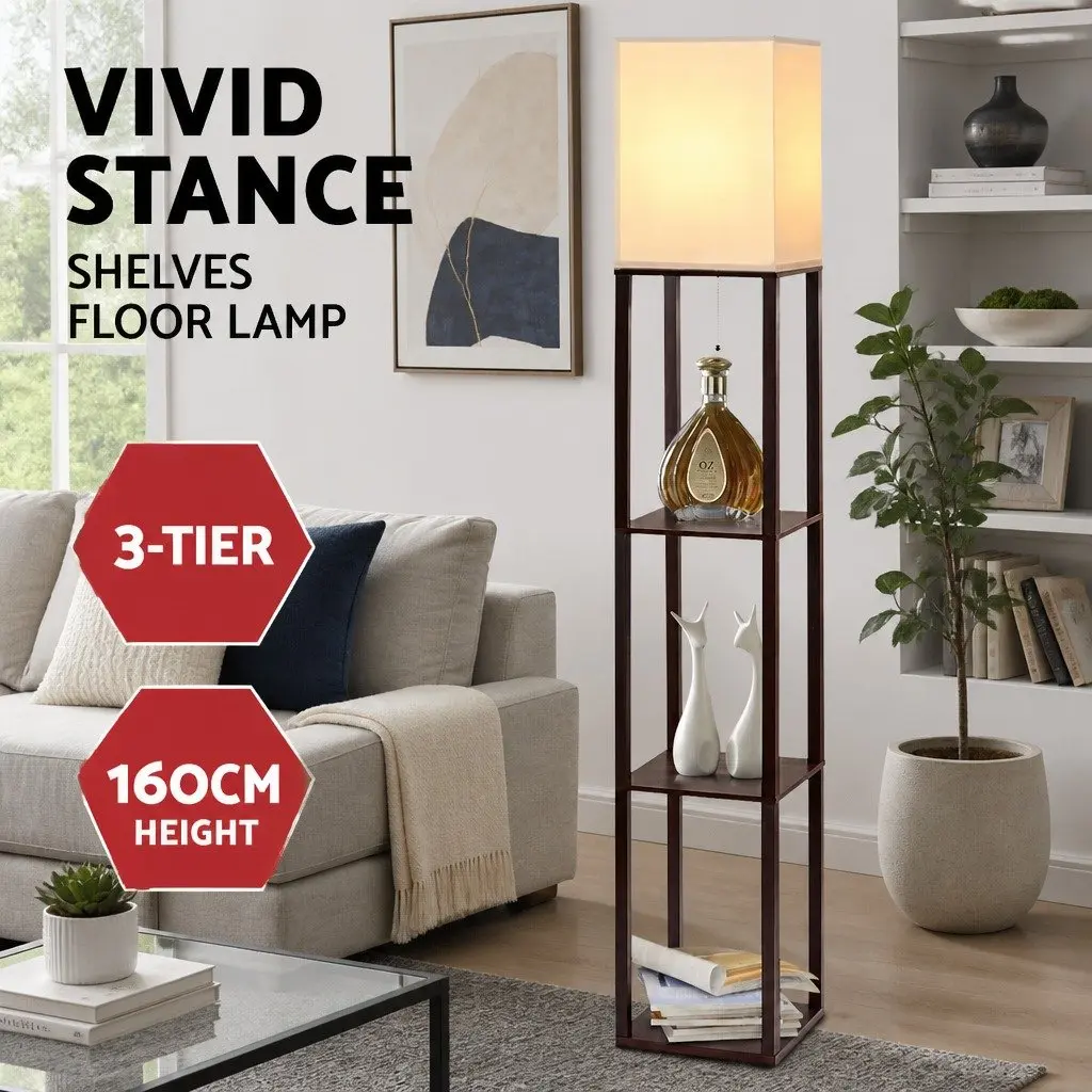 Floor Lamp with 3 Tier Shelf Storage LED Light Stand Vintage Design Home Room