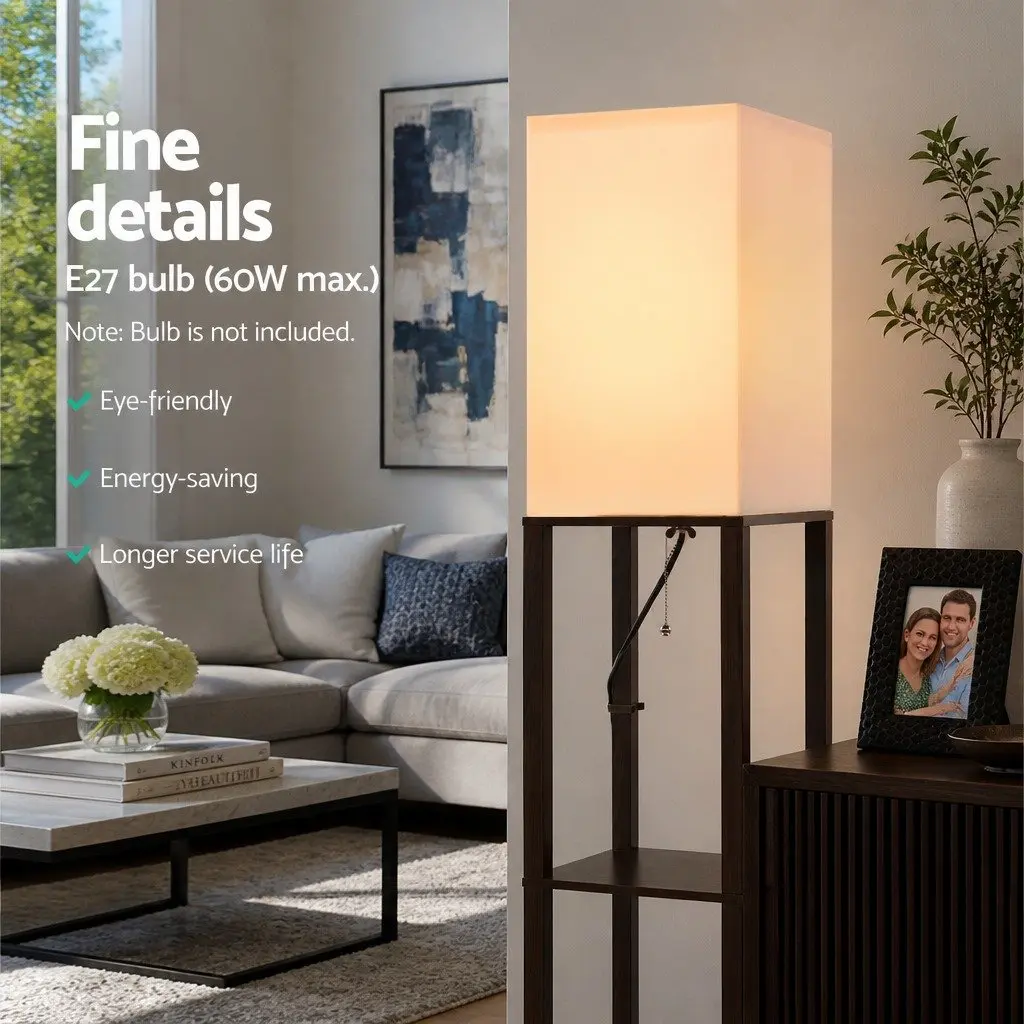 Floor Lamp with 3 Tier Shelf Storage LED Light Stand Vintage Design Home Room