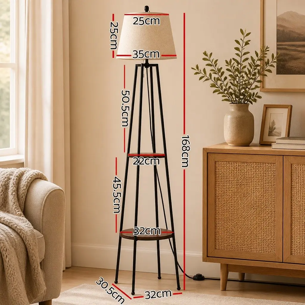 Floor Lamp with 2 Tier Shelf Storage LED Light Stand Modern Tripod Design