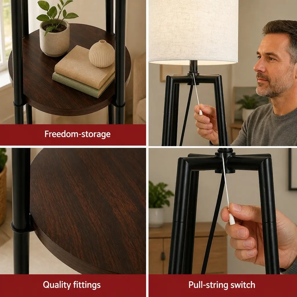 Floor Lamp with 2 Tier Shelf Storage LED Light Stand Modern Tripod Design