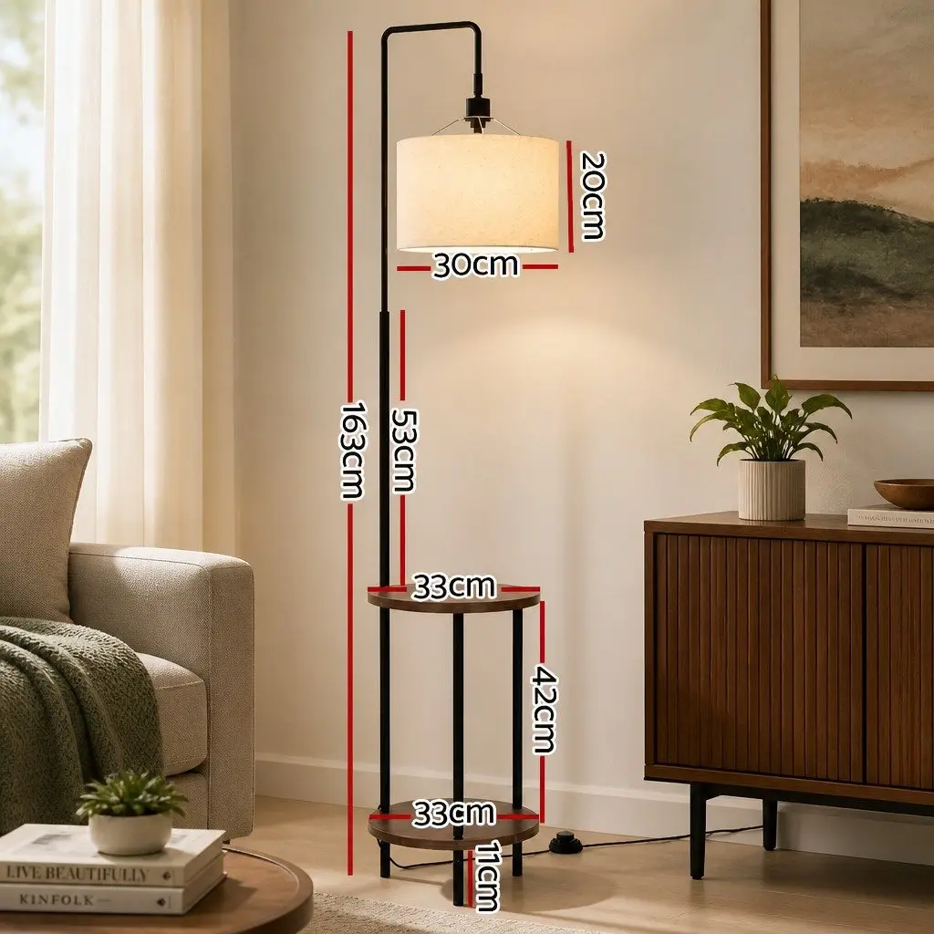 Floor Lamp with 2 Tier Shelf Storage LED Light Stand Adjustable Head Black