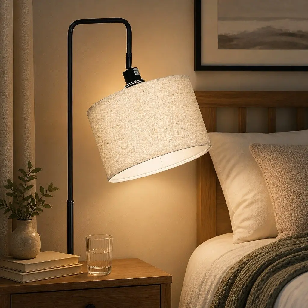 Floor Lamp with 2 Tier Shelf Storage LED Light Stand Adjustable Head Black