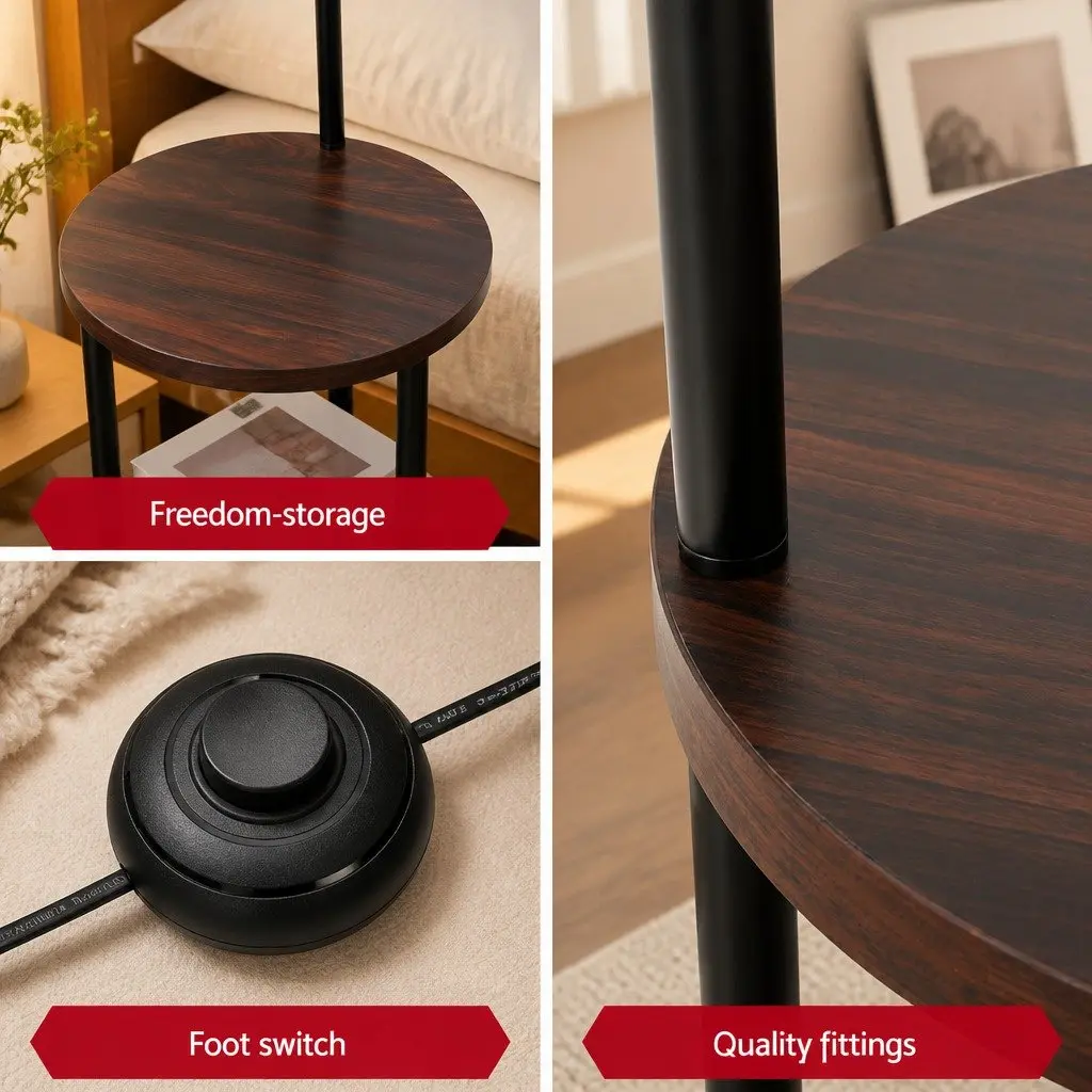Floor Lamp with 2 Tier Shelf Storage LED Light Stand Adjustable Head Black