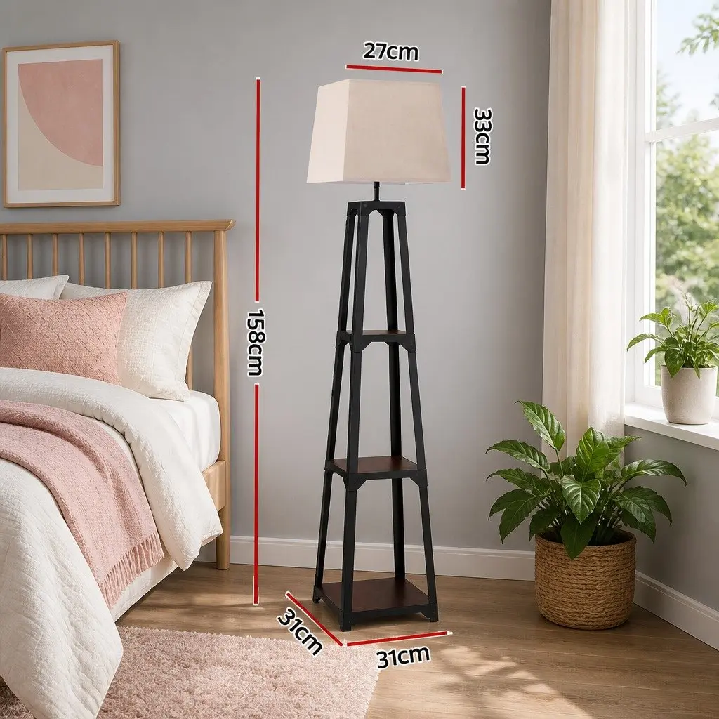 Floor Lamp Black 3 Tier Shelf Storage E27 LED Stand for Living Room Bedroom