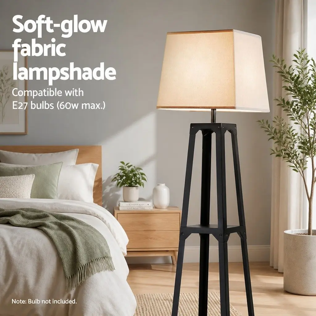 Floor Lamp Black 3 Tier Shelf Storage E27 LED Stand for Living Room Bedroom
