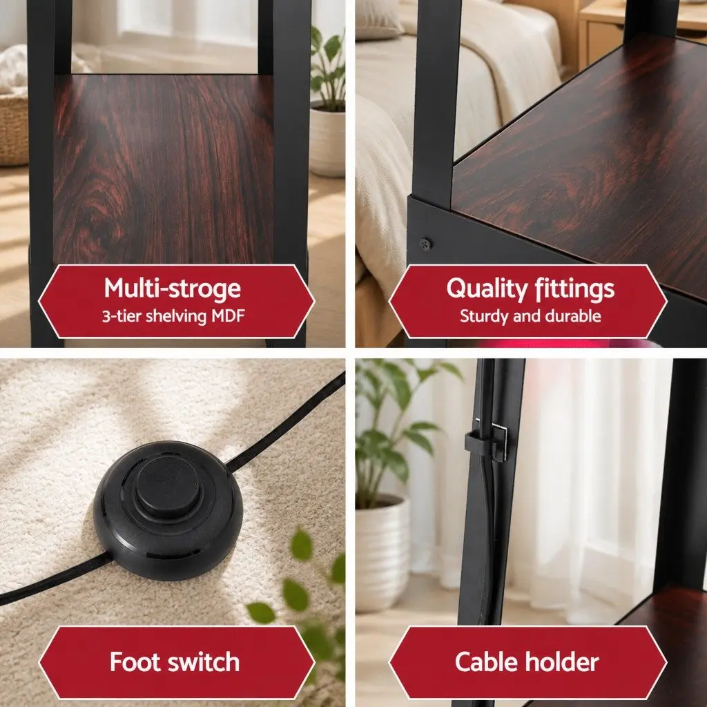 Floor Lamp Black 3 Tier Shelf Storage E27 LED Stand for Living Room Bedroom