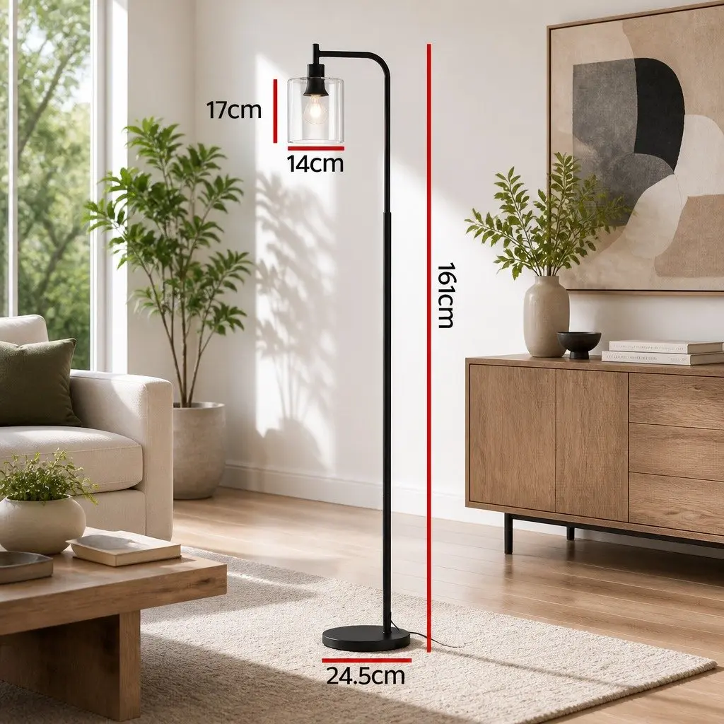 Floor Lamp Light Stand Modern Glass Shade Reading Study Living Room Bedroom