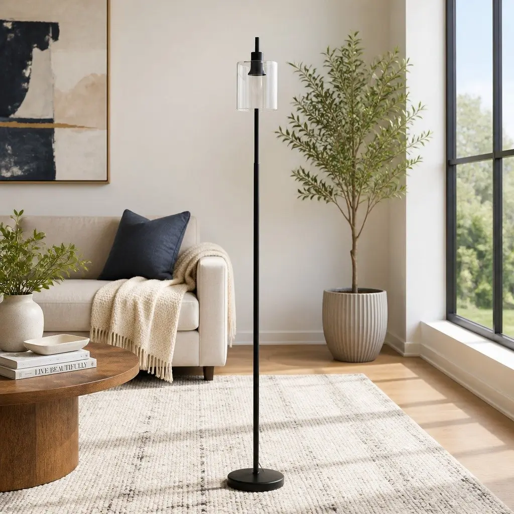Floor Lamp Light Stand Modern Glass Shade Reading Study Living Room Bedroom