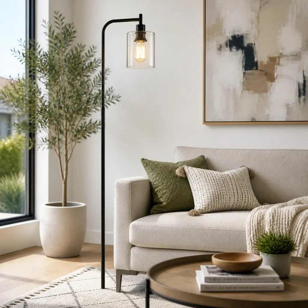 Floor Lamp Light Stand Modern Glass Shade Reading Study Living Room Bedroom