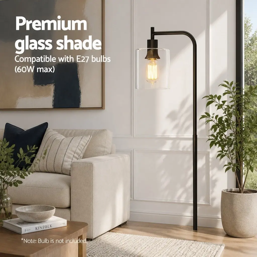 Floor Lamp Light Stand Modern Glass Shade Reading Study Living Room Bedroom