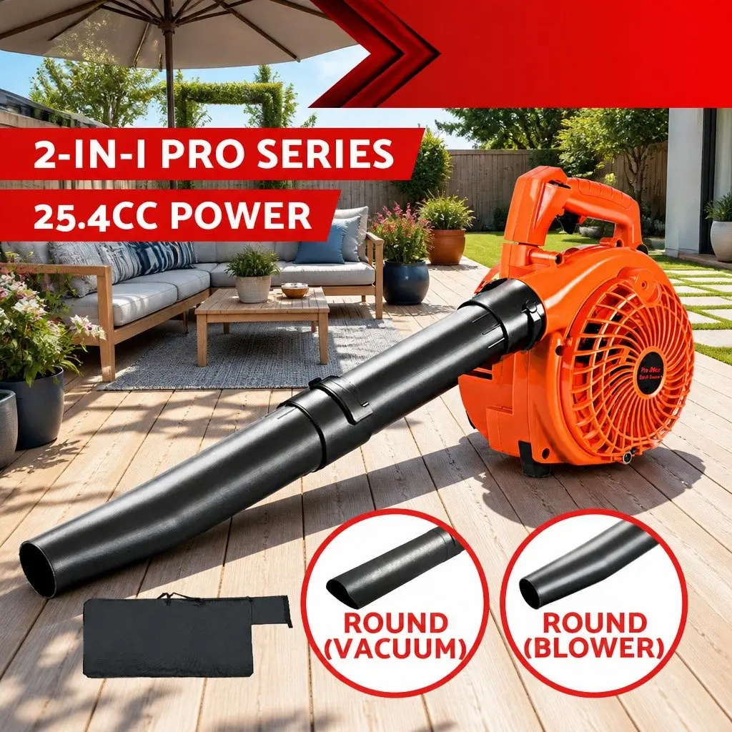 Petrol Leaf Blower Vacuum Red 25.4cc 7000RPM 2-in-1 Garden Vac Mulcher