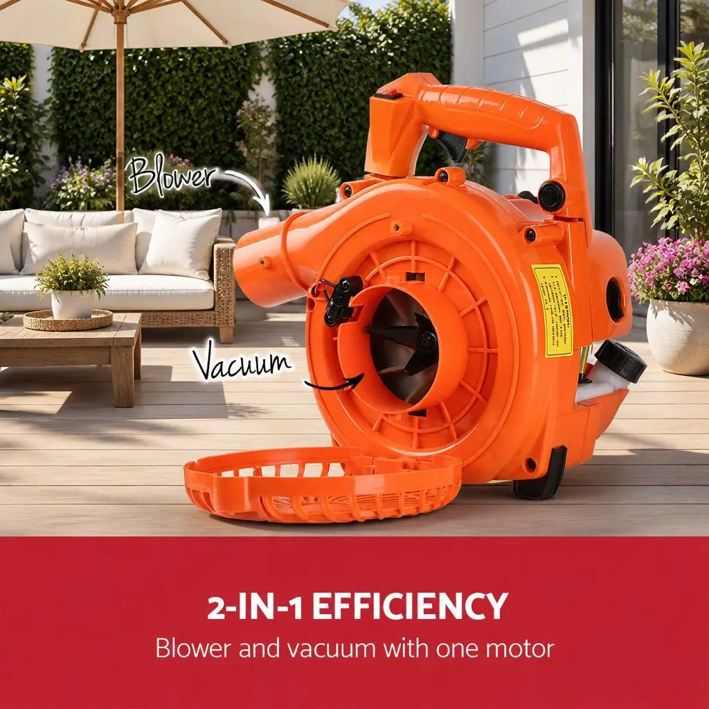 Petrol Leaf Blower Vacuum Red 25.4cc 7000RPM 2-in-1 Garden Vac Mulcher