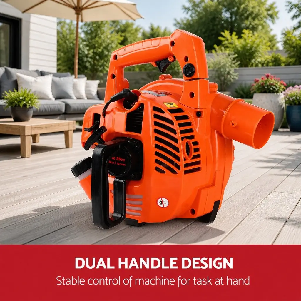 Petrol Leaf Blower Vacuum Red 25.4cc 7000RPM 2-in-1 Garden Vac Mulcher