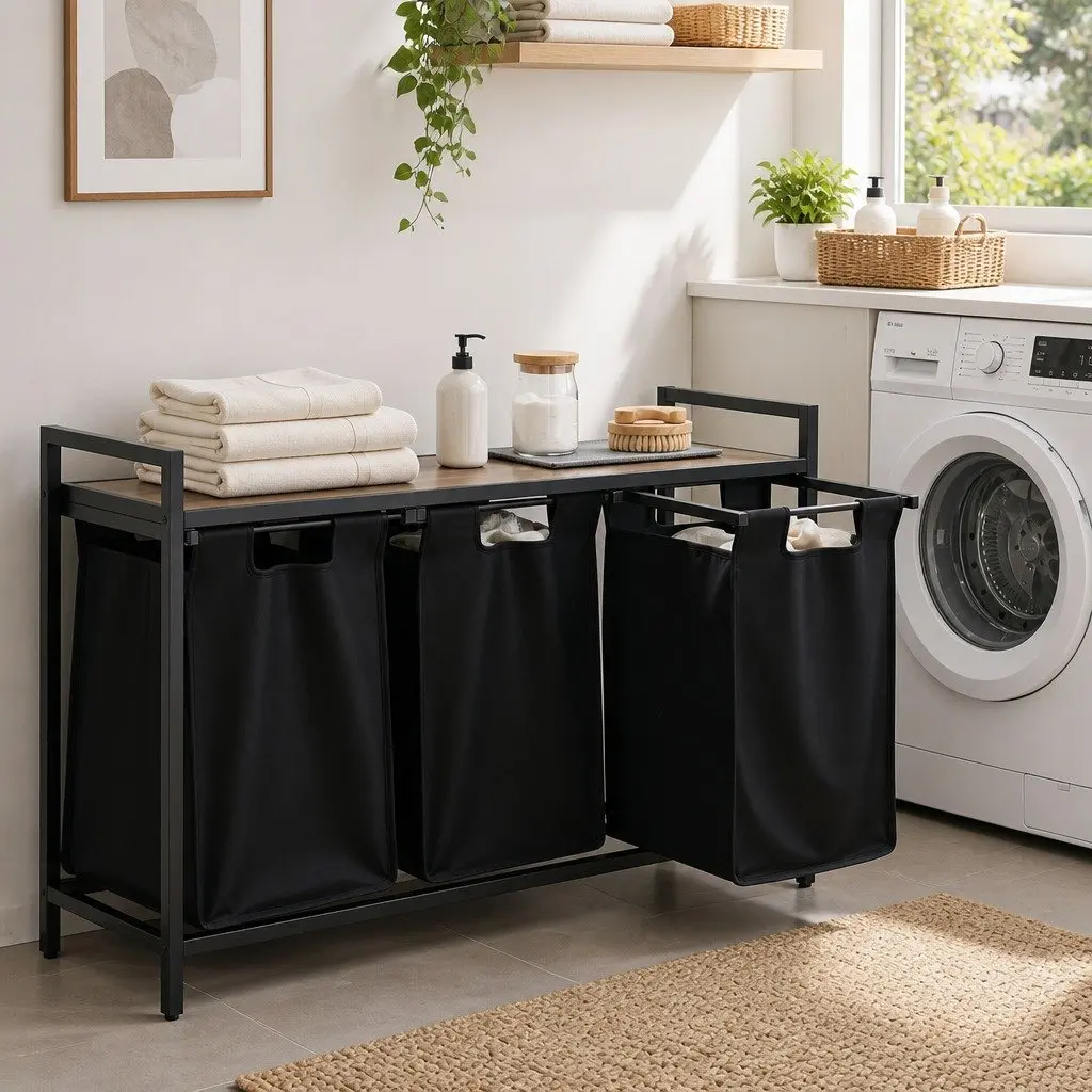Black Laundry Basket with Pull-out Bags