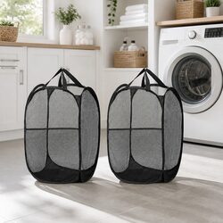 Foldable Laundry Basket Hamper Storage Organiser Black 2 Pack Ventilated