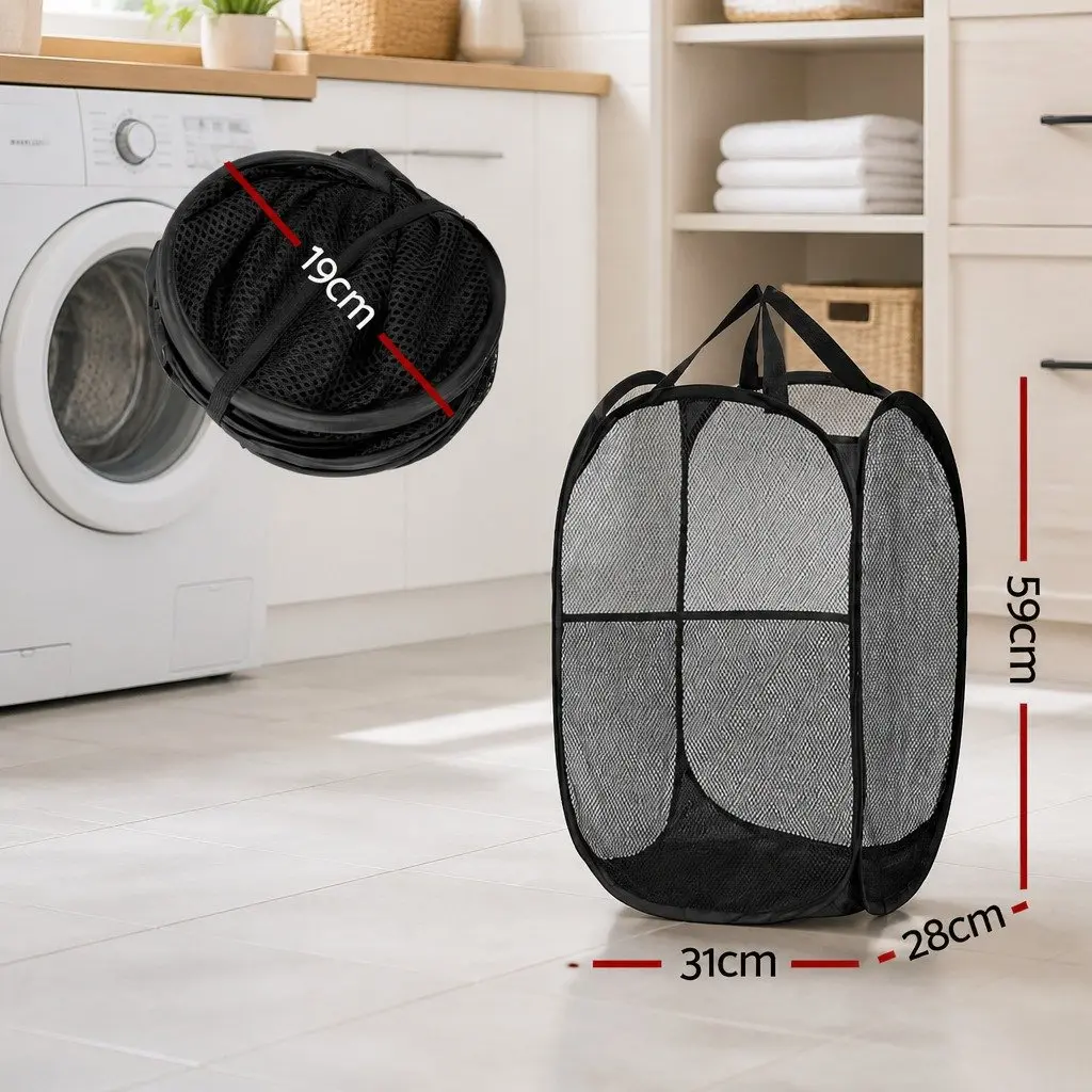 Foldable Laundry Basket Hamper Storage Organiser Black 2 Pack Ventilated