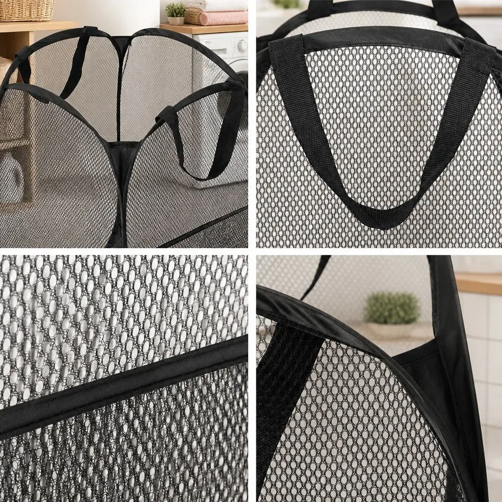 Foldable Laundry Basket Hamper Storage Organiser Black 2 Pack Ventilated