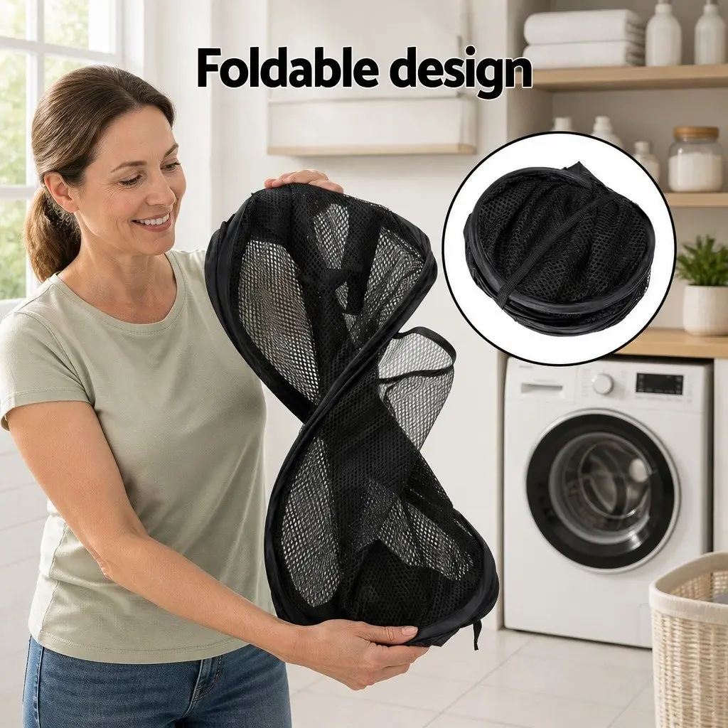 Foldable Laundry Basket Hamper Storage Organiser Black 2 Pack Ventilated