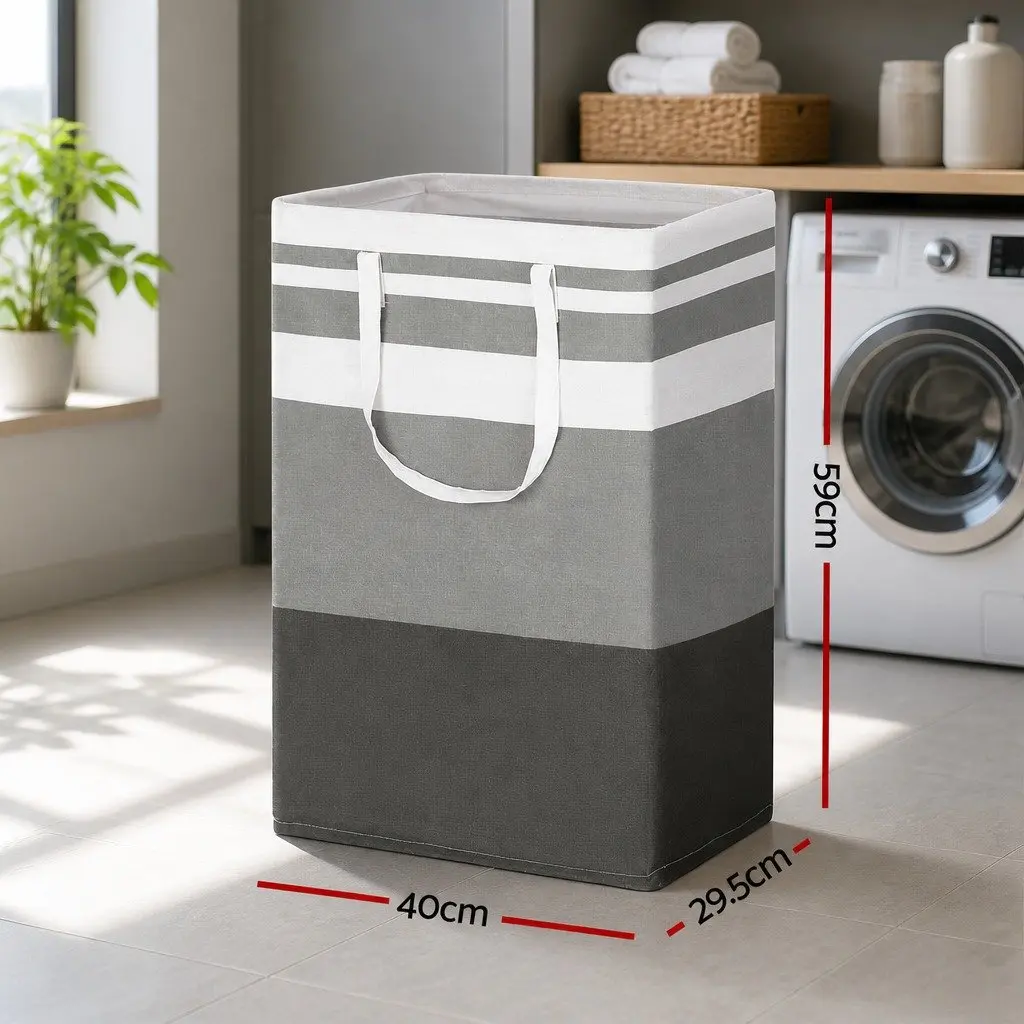 Foldable Laundry Basket Grey 40cm x 30cm x 59cm Lightweight with Carry Handles Set of 2