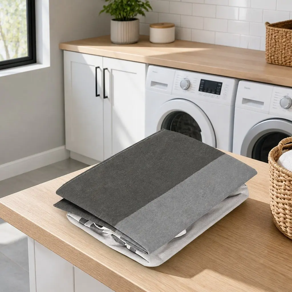 Foldable Laundry Basket Grey 40cm x 30cm x 59cm Lightweight with Carry Handles Set of 2