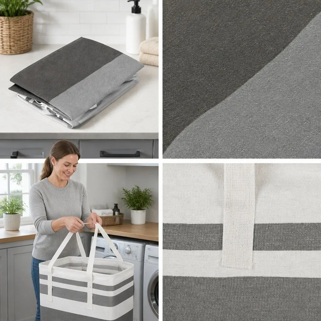 Foldable Laundry Basket Grey 40cm x 30cm x 59cm Lightweight with Carry Handles Set of 2