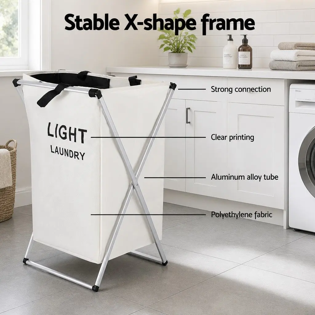 Foldable Laundry Basket Hamper Black White 2 Sections Large Capacity Sturdy Frame
