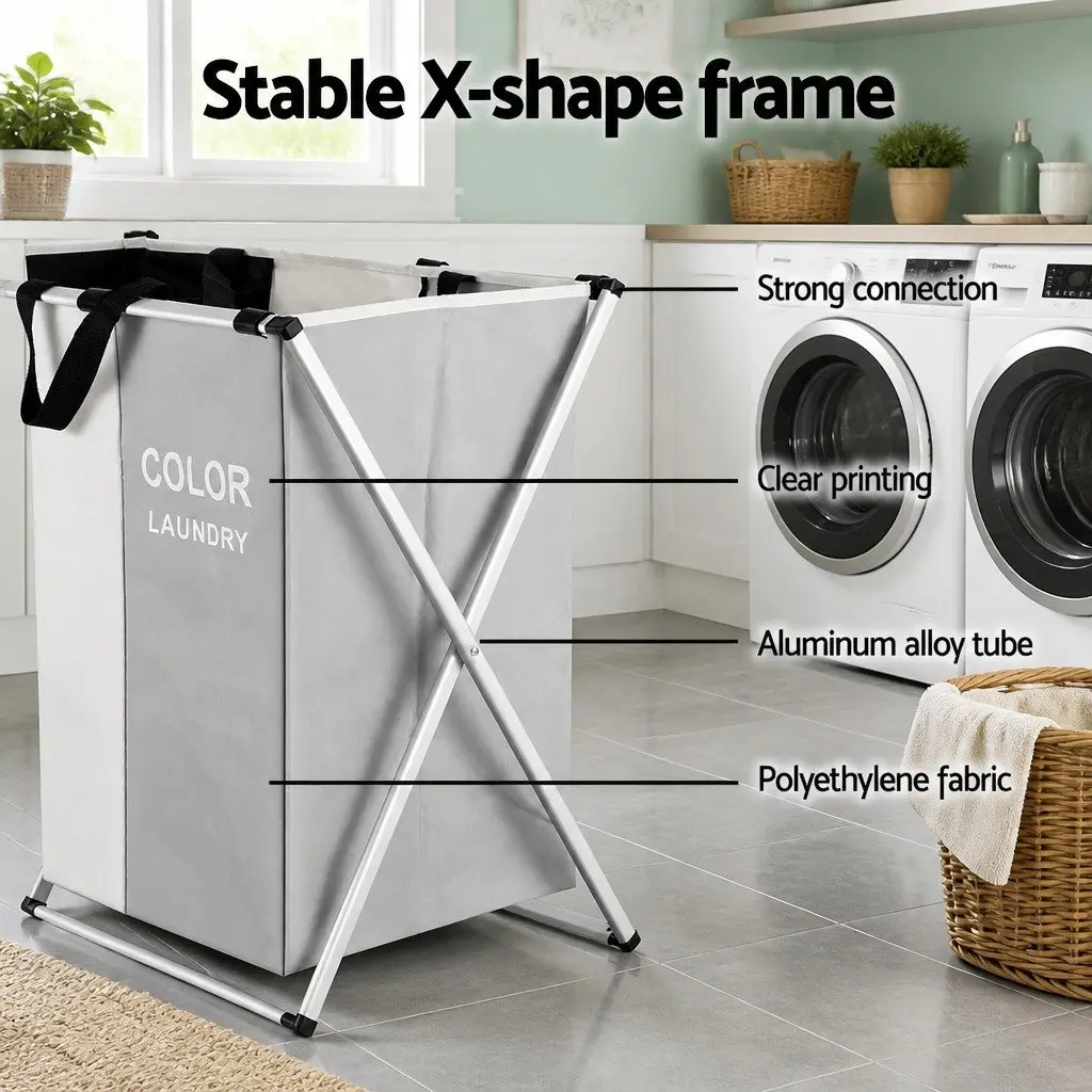 Laundry Basket Hamper Multicolour Large Foldable 3 Sections Clothes Storage Organiser