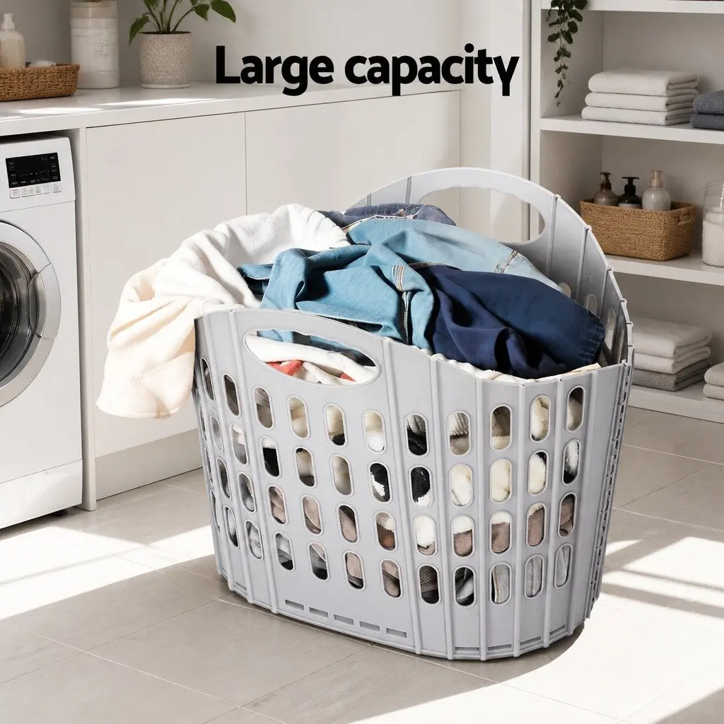 Foldable Laundry Basket Hamper Large Capacity Clothes Storage Organiser Grey