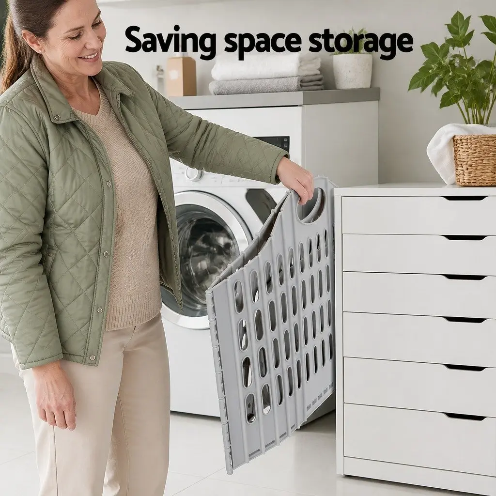 Foldable Laundry Basket Hamper Large Capacity Clothes Storage Organiser Grey