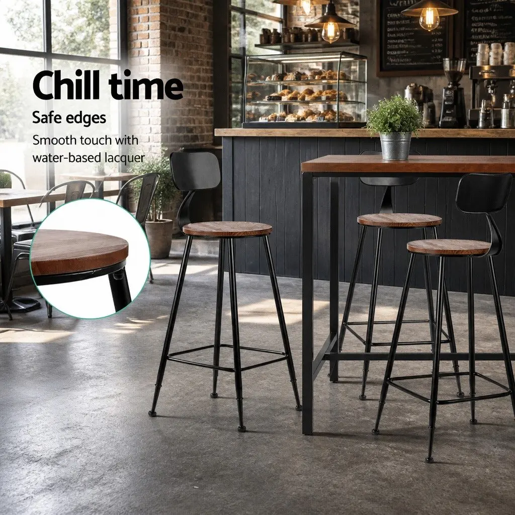 Bar Stools x2 Industrial Design Black Metal Frame Removable Backrest Dining