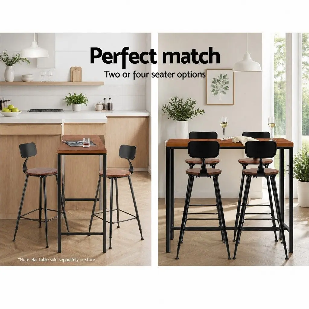 Bar Stools Black 74cm Industrial Metal Chairs with Pinewood Seat and Removable Backrest Set of 4